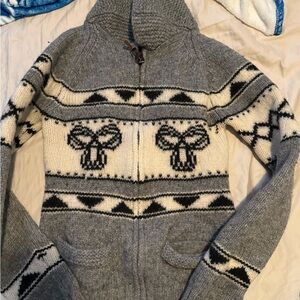 TNA ARITZIA Gray and Cream Knit Zip-Up Sweater